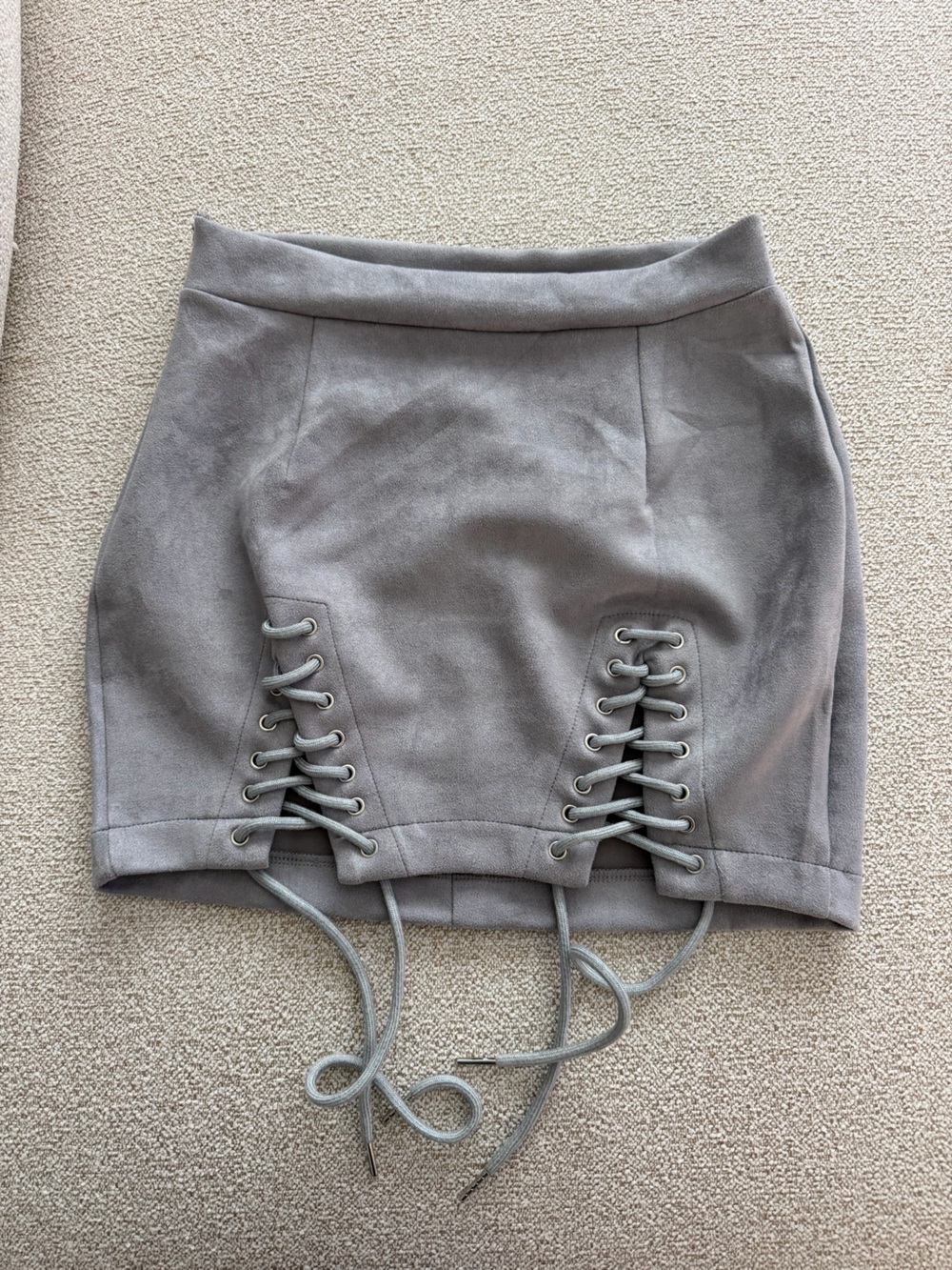 Gray suede mini skirt